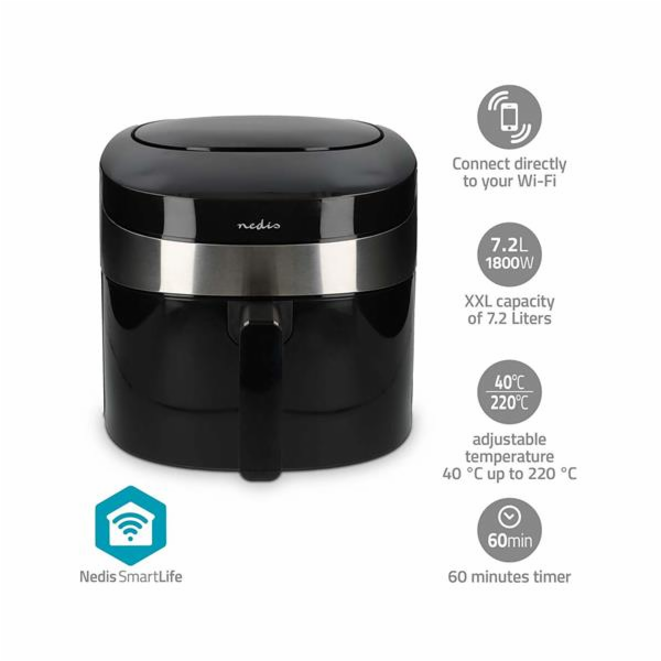 NEDIS Wi-Fi chytrá horkovzdušná fritéza/ objem 7,2 L/ 240...