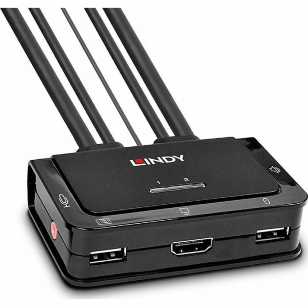 Lindy 2portový kabelový KVM přepínač, HDMI 4K60, USB 2.0 ...