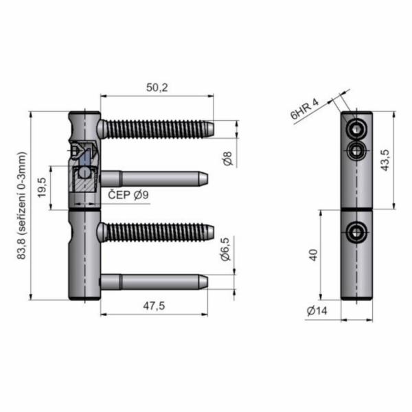 Dveřní pant 14 x 40 mm pozinkovaný, žlutý