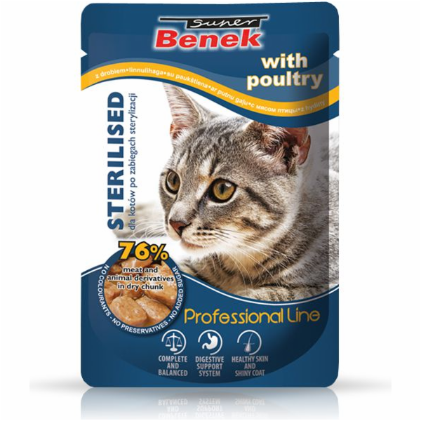 SUPER BENEK Sterilizované s drůbeží - mokré krmivo pro ko...