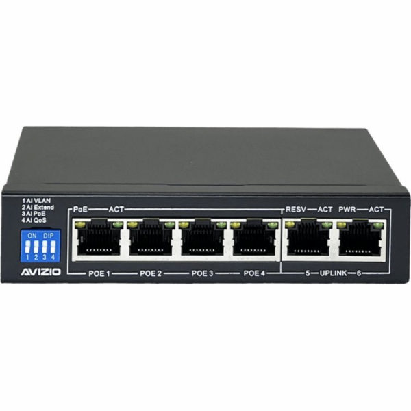 AVIZIO Switch 4x RJ45 PoE 1Gb/s + 2x RJ45 Uplink 1Gb/s