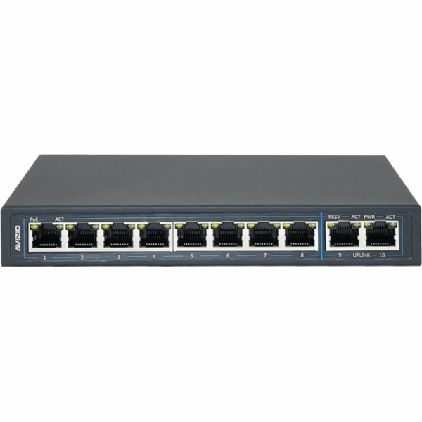 AVIZIO Switch 8x RJ45 PoE 100 Mb/s + 2x RJ45 Uplink 1Gb/s