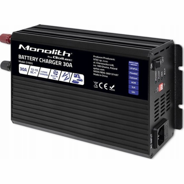 Qoltec 51955 Smart Monolith nabíječka pro LiFePO4 AGM GEL...
