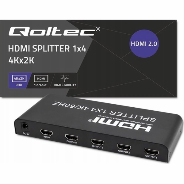 Qoltec 51799 Active HDMI Splitter 4 x HDMI 4K x 2K | 6 Gb...