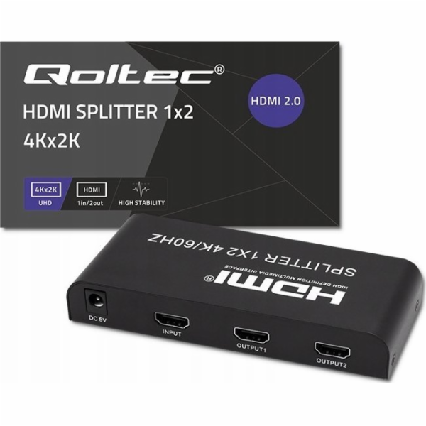 Qoltec 51797 Active HDMI Splitter 2 x HDMI 4K x 2K | 6 Gb...