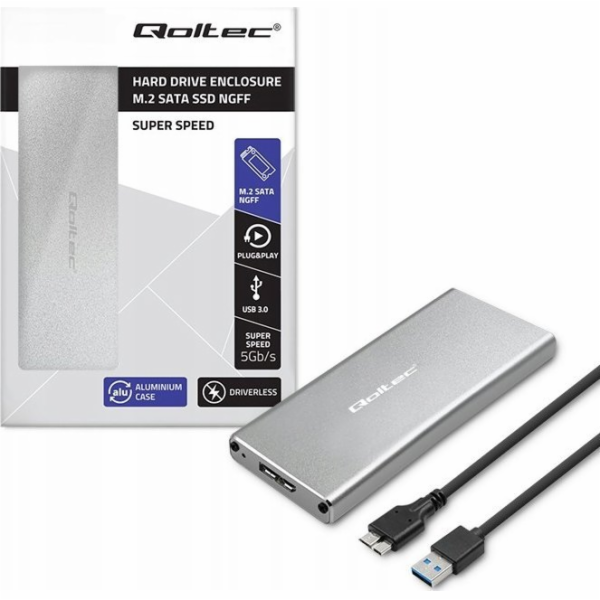 Qoltec 51833 Kryt | M.2 SSD disk | SATA | NGFF| USB 3.0 |...