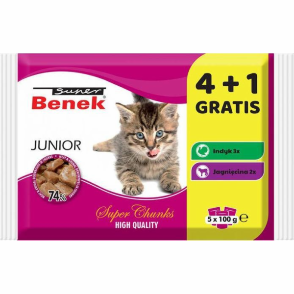SUPER BENEK Junior - mokré krmivo pro kočky - 5 x 100g