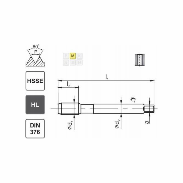 Fanar ZÁVIT M12 DIN-376B (6H) HSSE HL INOX
