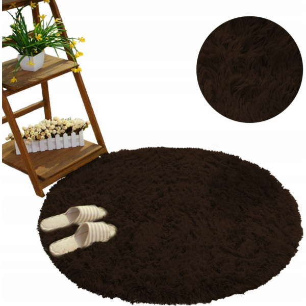 Strado Kulatý koberec Shaggy Strado 80x80 DarkCoffee (tma...