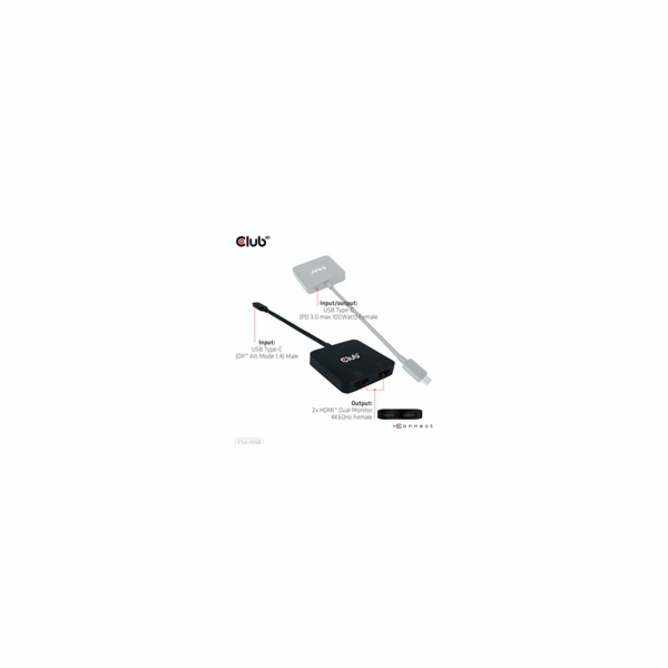 Club3D Video hub MST USB-C na 2xHDMI + USB-C PD 3.0, 4K60Hz