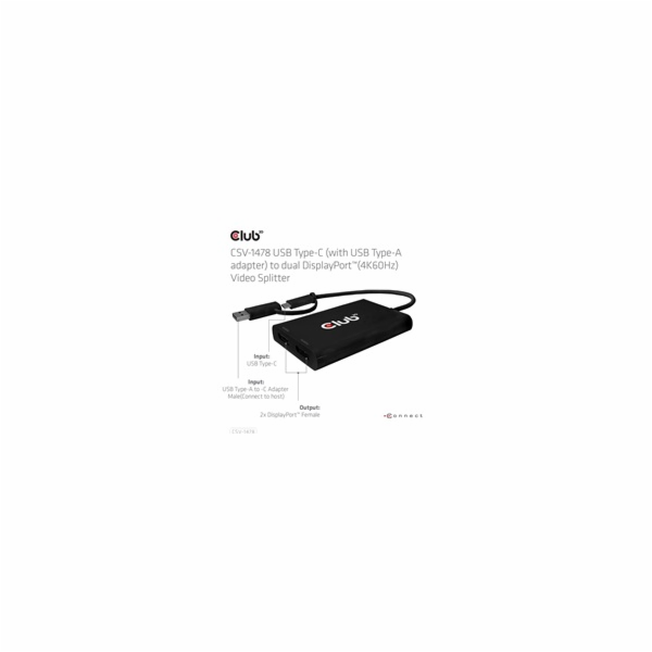 Club3D Video rozbočovač MST USB-C (USB-A adaptér) na 2xDP...