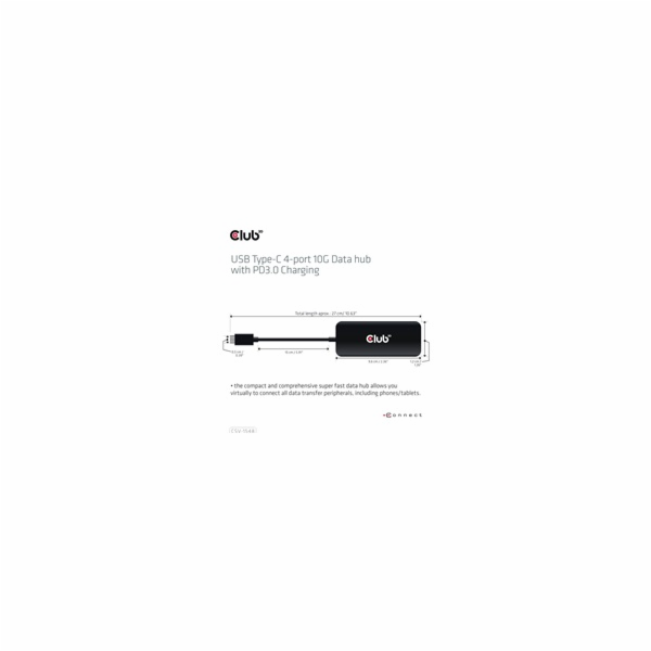 Club3D hub 1xUSB-C na 4xUSB-C, 10Gbps port, PD 3.0