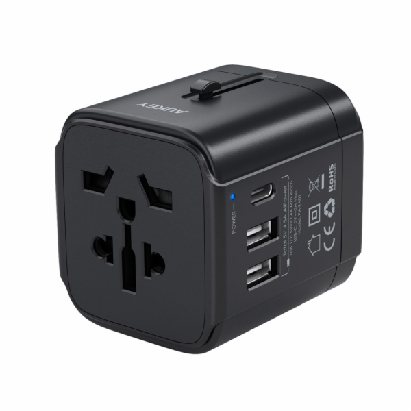 PA-TA01 Black univerzální cestovní síťový adaptér 2xUSB+1...