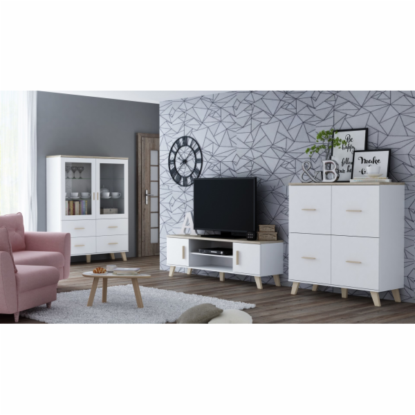 Cama vitrína LOTTA 2D4D bílá + dub sonoma
