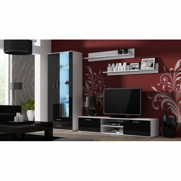 Cama vitrína SOHO S6 2D2S bílá/černý lesk