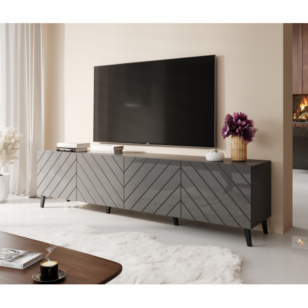 RTV skříň ABETO 200x42x52 grafit/lesk