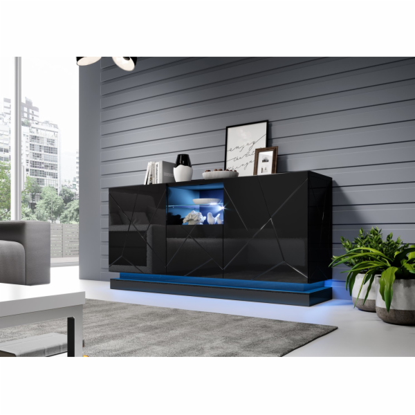 Komoda QIU 2D1K 150x41,5x75 černý lesk/černý lesk
