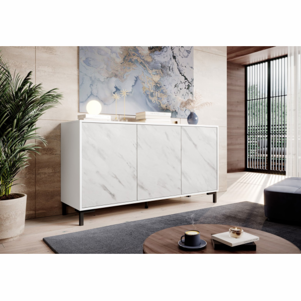MARMO 3D komoda 150x45x80,5 cm bílá matná/mramorová bílá