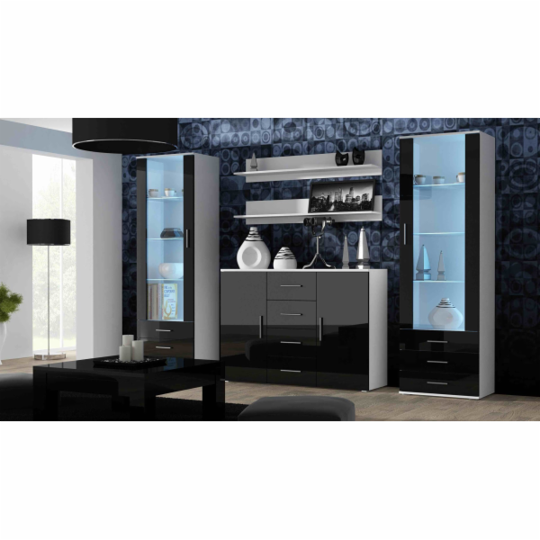 Cama obývací příborník UNI BLACK bílá/černý lesk
