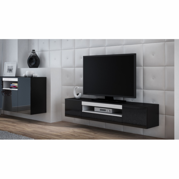 Cama TV stolek VIVA 180 černá/černý lesk + bílá