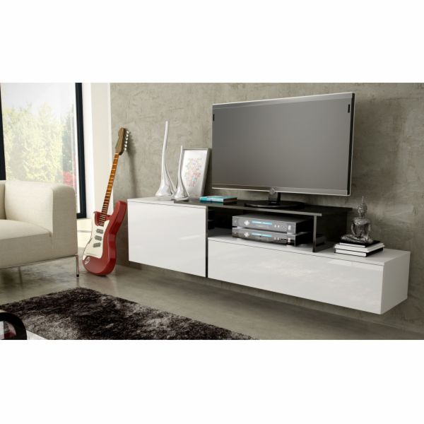 Cama TV skříňka SIGMA 3 180 bílá/bílý lesk + černá