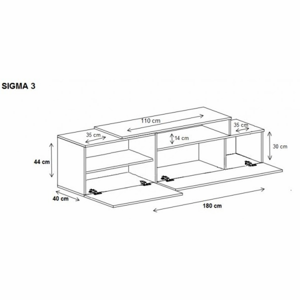 Cama TV skříňka SIGMA 3 180 bílá/bílý lesk + dub sonoma