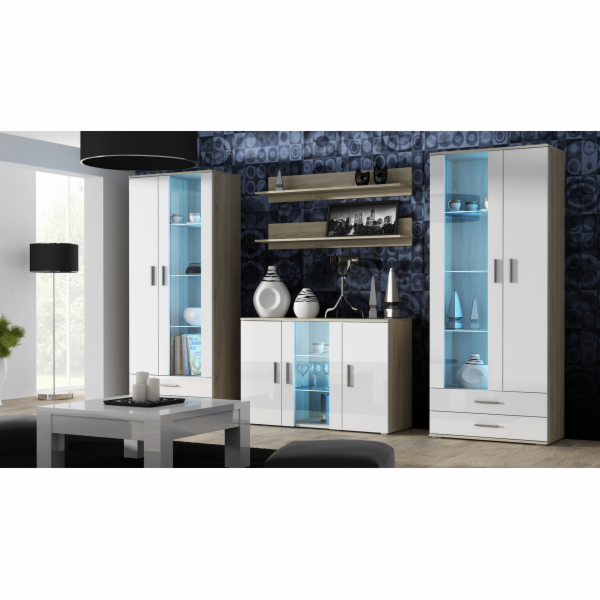 Příborník Cama 120 cm SOHO S7 dub sonoma/bílý lesk