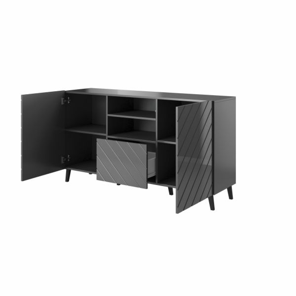 Komoda ABETO 150x42x82 grafit/lesk