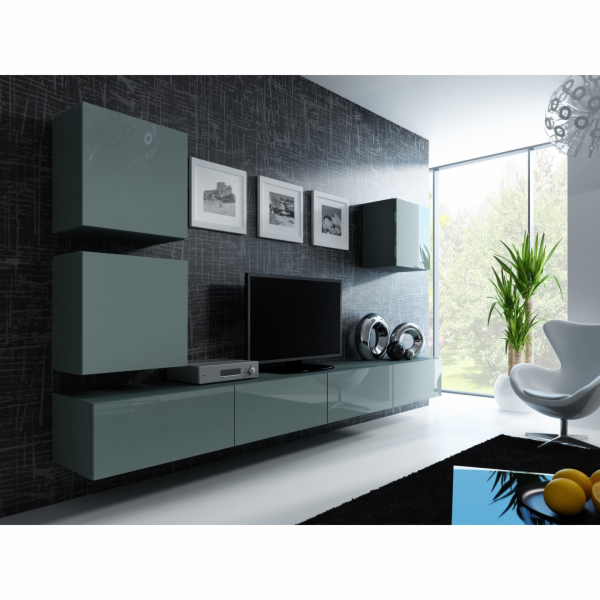 Cama Obývací skříň sestava VIGO 22 šedá/šedá lesk