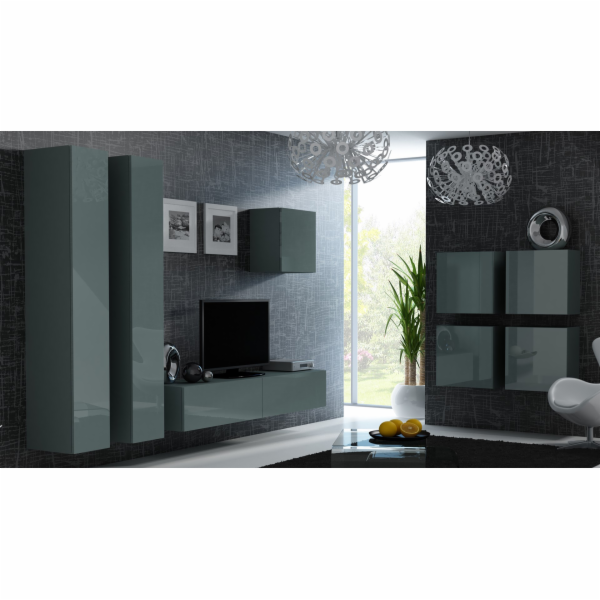 Cama Obývací skříň sestava VIGO 24 šedá/šedá lesk