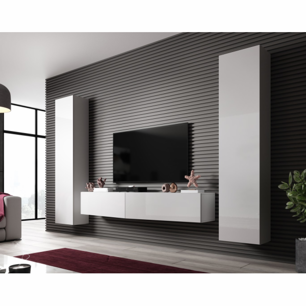 Cama Obývací skříň sestava VIGO SLANT 2 bílá/bílý lesk