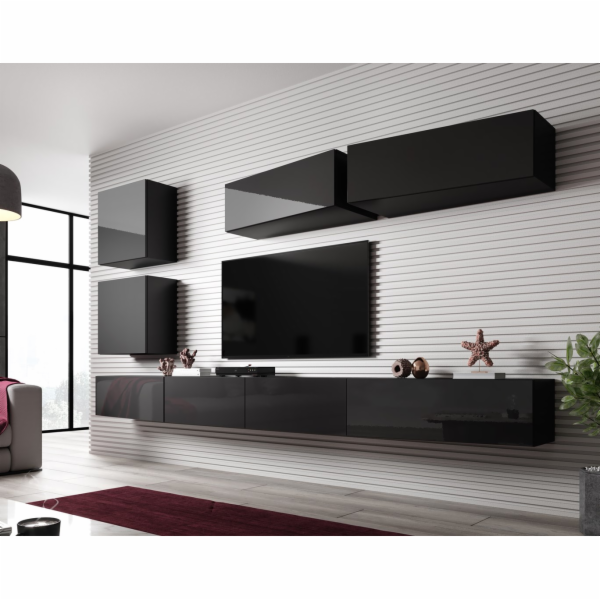 Cama Obývací skříň sestava VIGO SLANT 5 černá/černý lesk