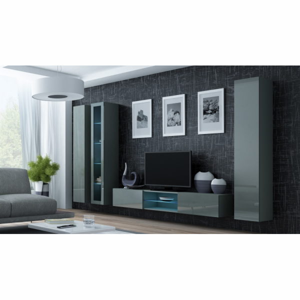 Cama Obývací skříň sestava VIGO 17 šedá/šedá lesk