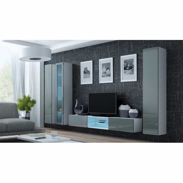 Cama Obývací skříň sestava VIGO 17 bílá/šedá lesk