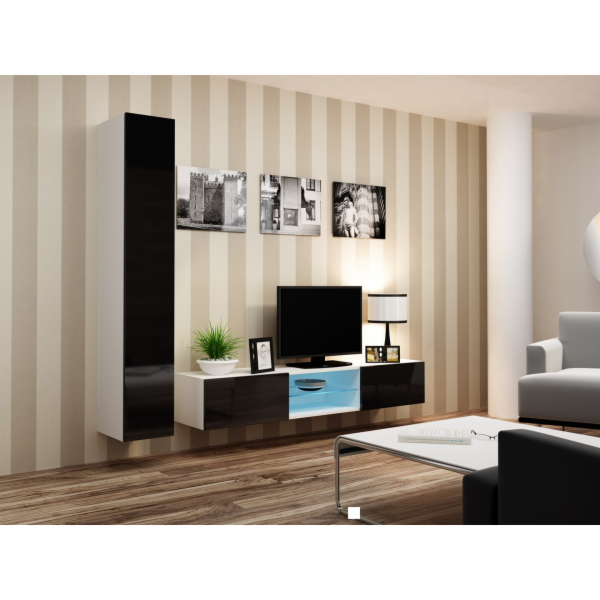 Cama Obývací skříň sestava VIGO 21 bílá/černý lesk
