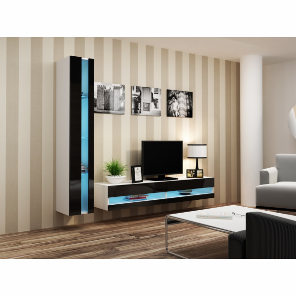 Cama Obývací skříň sestava VIGO NEW 8 bílá/černý lesk