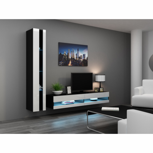 Cama Obývací skříň sestava VIGO NEW 8 černo/bílý lesk