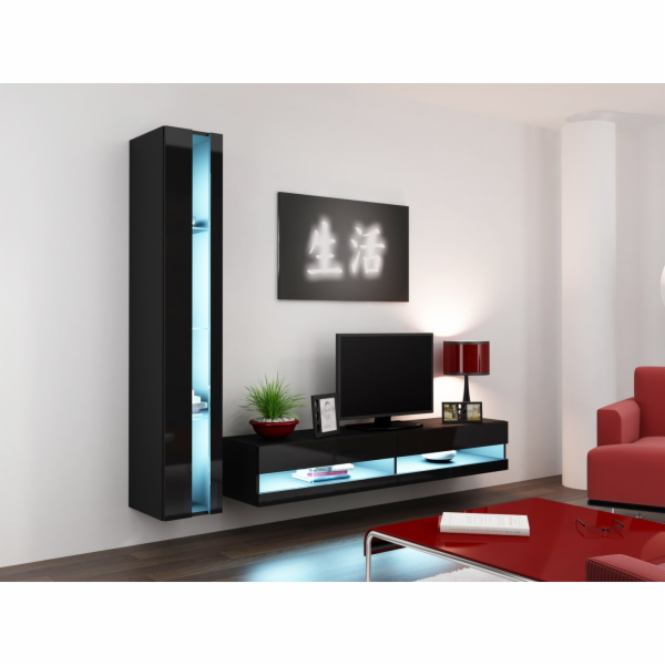 Cama Obývací skříň sestava VIGO NEW 8 černá/černý lesk