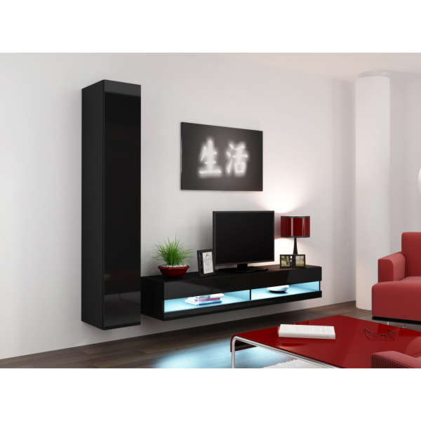 Cama Obývací skříň sestava VIGO NEW 9 černá/černý lesk