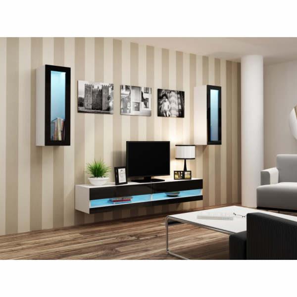 Cama Obývací skříň sestava VIGO NEW 11 bílá/černý lesk