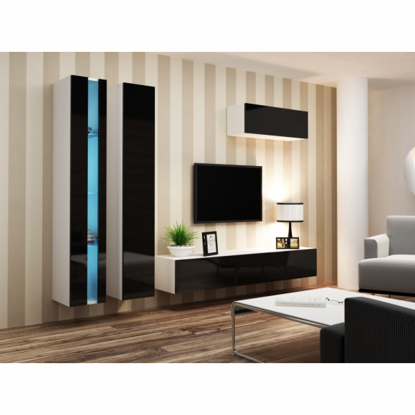 Cama Obývací skříň sestava VIGO NEW 1 bílá/černý lesk