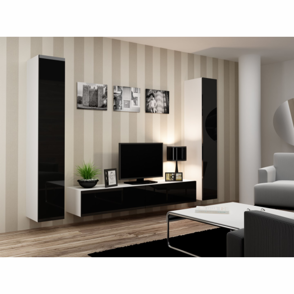 Cama Obývací skříň sestava VIGO 4 bílá/černý lesk
