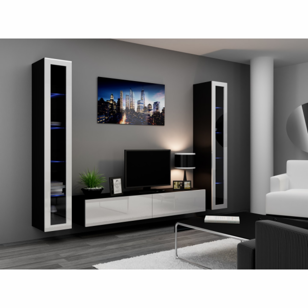 Cama Obývací skříň sestava VIGO 5 černo/bílý lesk
