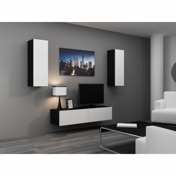 Cama Obývací skříň sestava VIGO 7 černo/bílý lesk