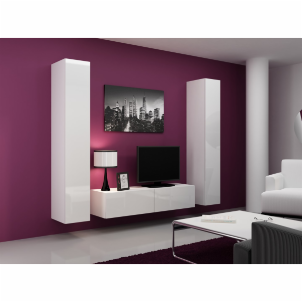 Cama Obývací skříň sestava VIGO 9 bílá/bílý lesk