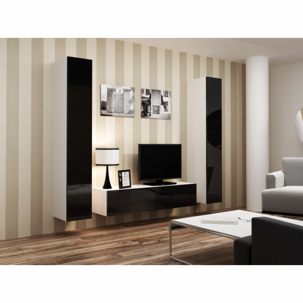 Cama Obývací skříň sestava VIGO 9 bílá/černý lesk