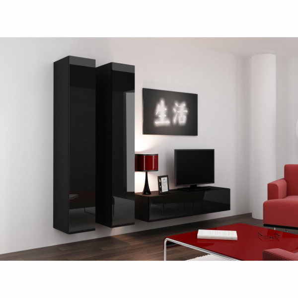Cama Obývací skříň sestava VIGO 9 černá/černý lesk