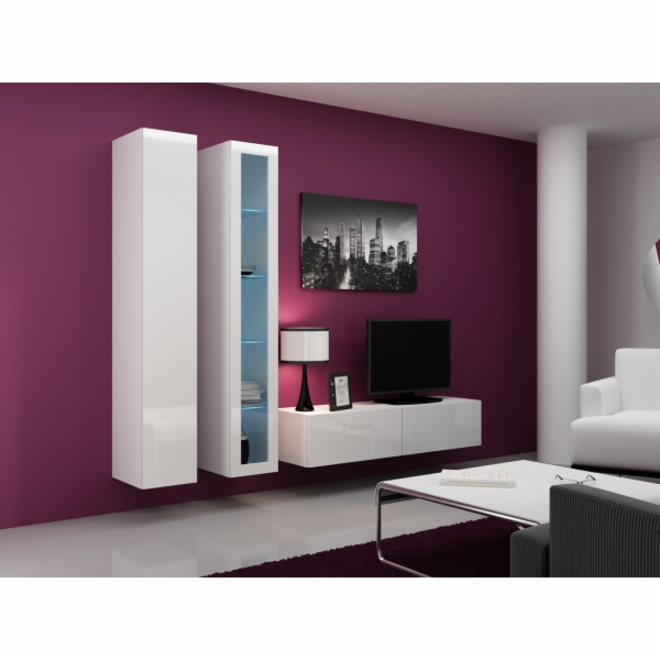 Cama Obývací skříň sestava VIGO 10 bílá/bílý lesk