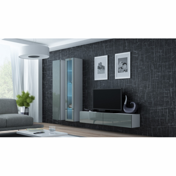 Cama Obývací skříň sestava VIGO 10 bílá/šedá lesk