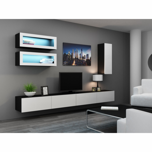 Cama Obývací skříň sestava VIGO 11 černo/bílý lesk